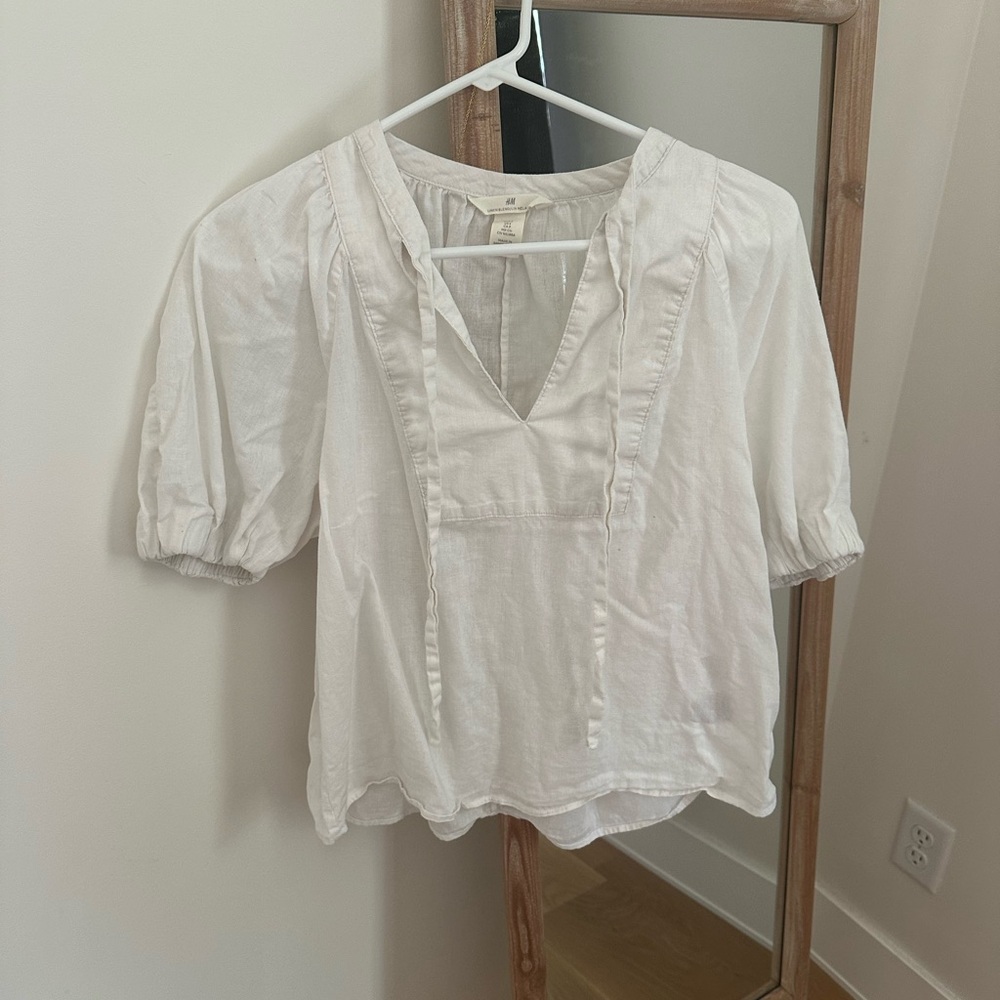 H&M Linen blend Lightweight White Blouse